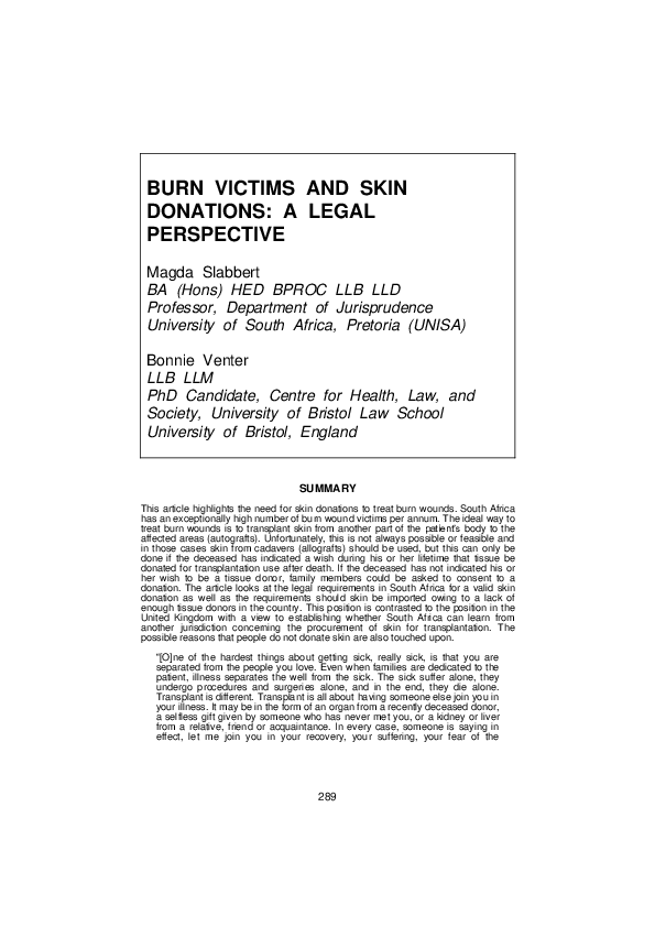 (PDF) Burn Victims and Skin Donations A Legal Perspective Prof Magda