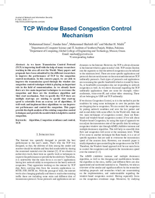 (PDF) TCP Window Based Congestion Control Mechanism