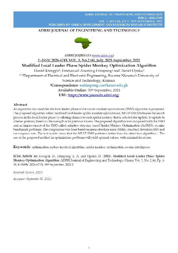 (PDF) Modified Local Leader Phase Spider Monkey Optimization Algorithm
