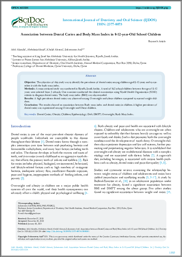 (PDF) Association between Dental Caries and Body Mass Index in 8-12 ...