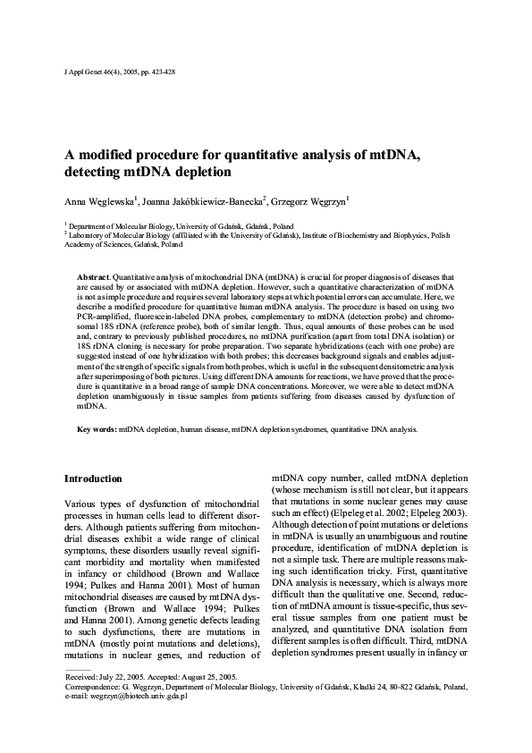(PDF) A modified procedure for quantitative analysis of mtDNA ...