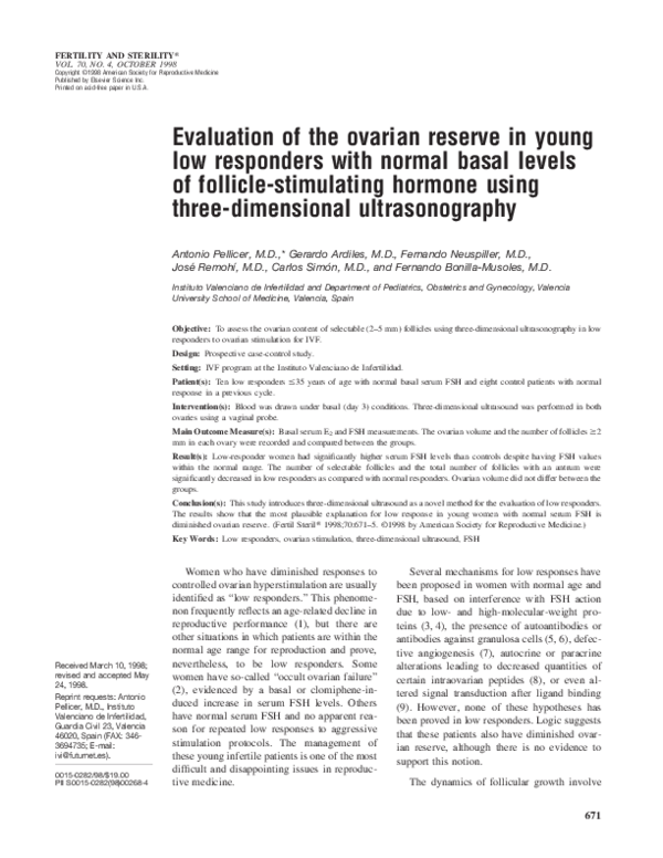 (PDF) Evaluation of the ovarian reserve in young low responders with ...