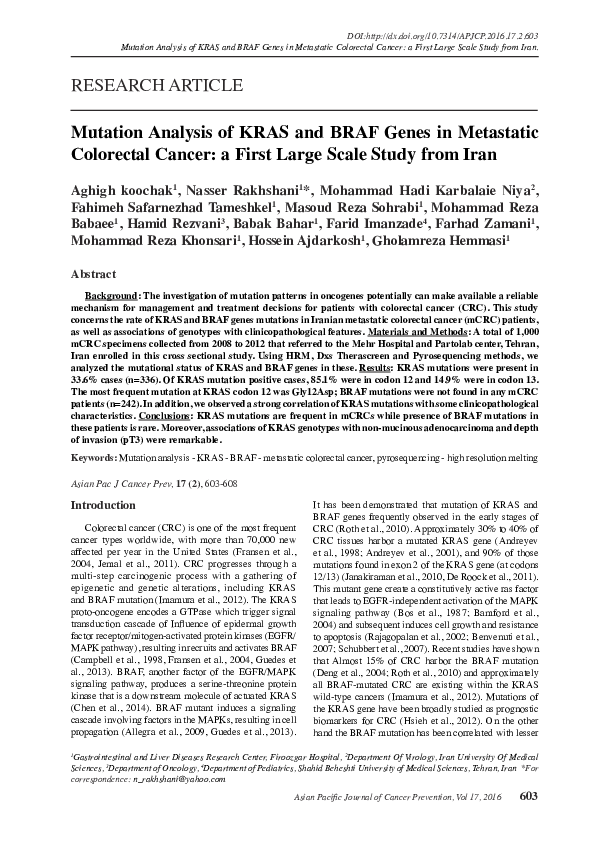 (PDF) Mutation Analysis of KRAS and BRAF Genes in Metastatic Colorectal ...
