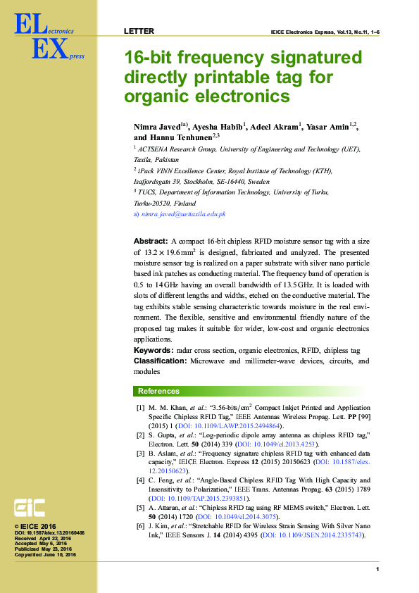 (PDF) 16-BIT Frequency Signatured Directly Printable Tag for Organic ...