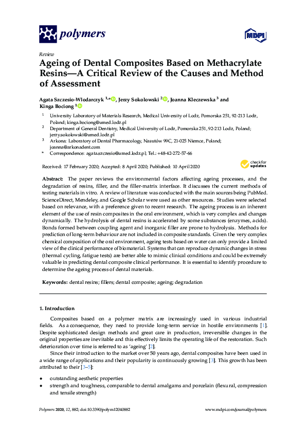 (PDF) Ageing of Dental Composites Based on Methacrylate Resins—A Critical Review of the Causes