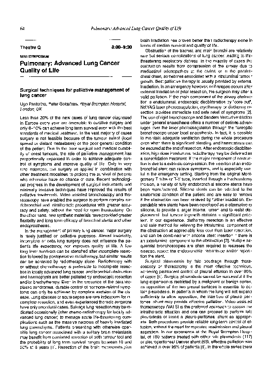 (PDF) Surgical techniques for palliative management of lung cancer