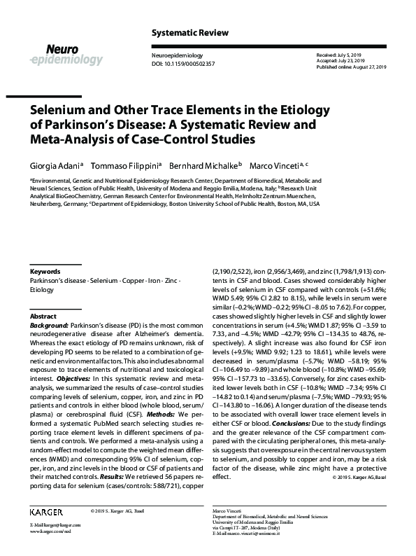 (PDF) Selenium and Other Trace Elements in the Etiology of Parkinson’s ...