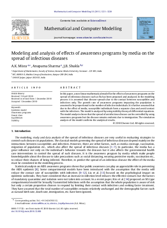(PDF) Modeling and analysis of effects of awareness programs by media ...