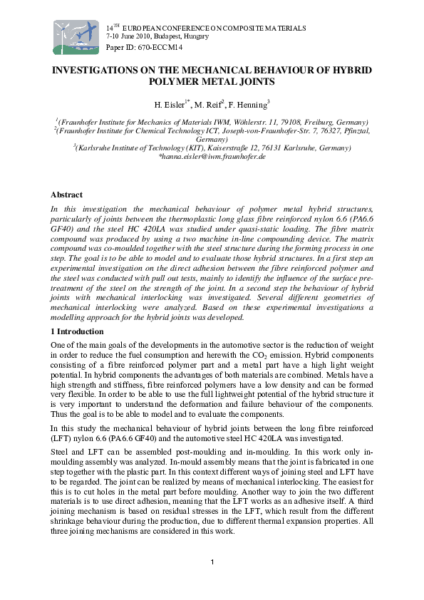 (PDF) Investigations on the mechanical behaviour of hybrid polymer ...