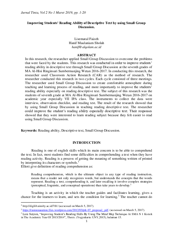 (PDF) Improving Students’ Reading Ability of Descriptive Text by using ...