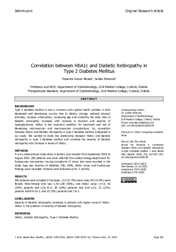(PDF) Correlation between HbA1c and Diabetic Retinopathy in Type 2 ...