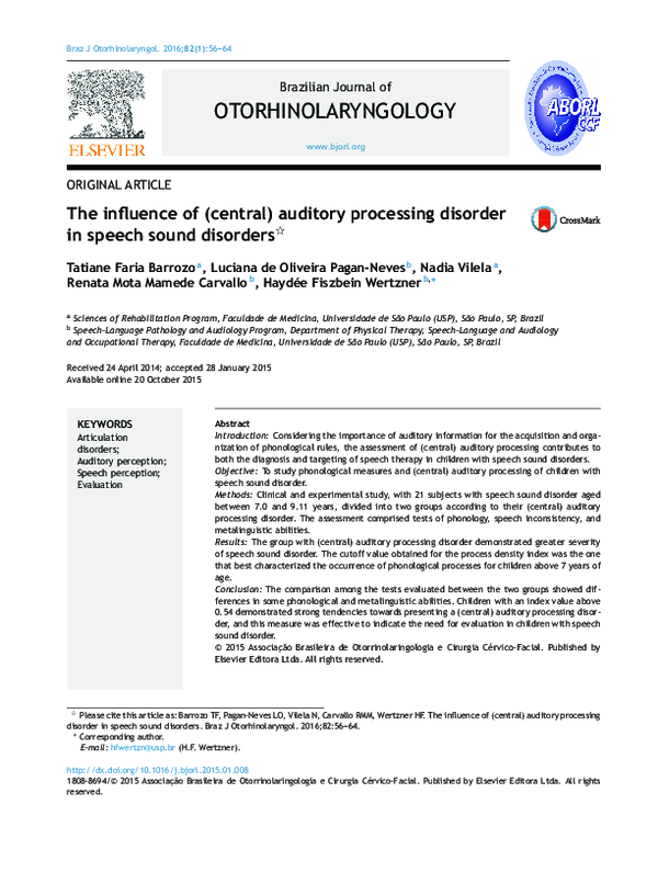 (PDF) The influence of (central) auditory processing disorder in speech ...