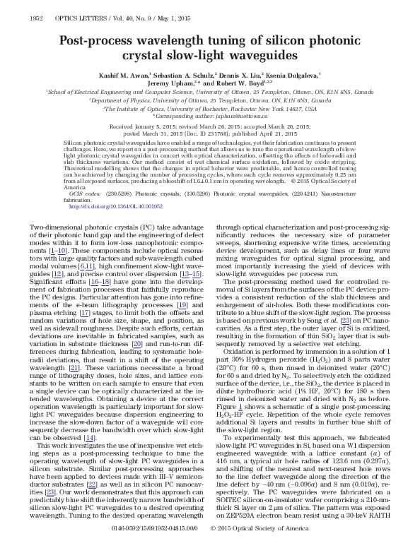 (PDF) Post-process wavelength tuning of silicon photonic crystal slow ...