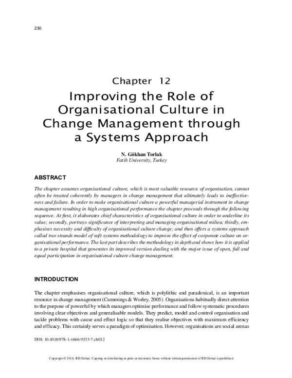 (PDF) Improving the Role of Organisational Culture in Change Management ...