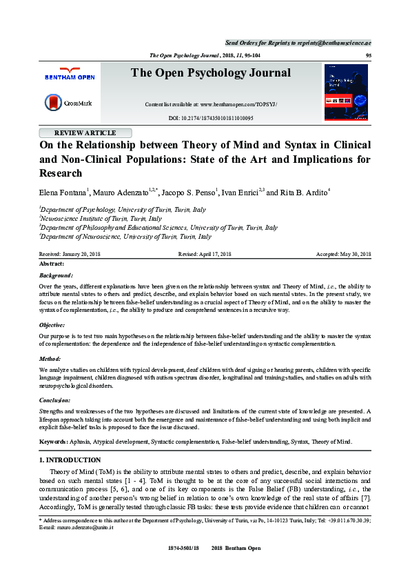 (PDF) On the Relationship between Theory of Mind and Syntax in Clinical ...