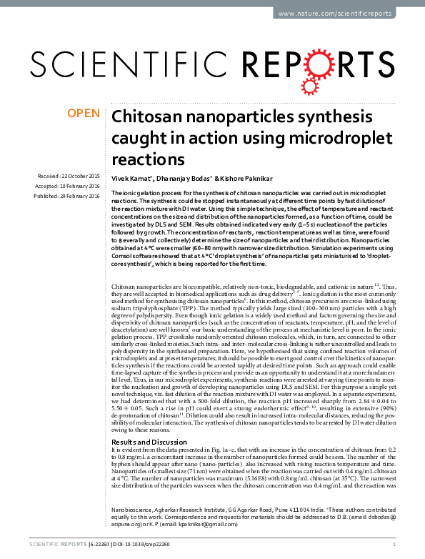 (PDF) Chitosan nanoparticles synthesis caught in action using ...