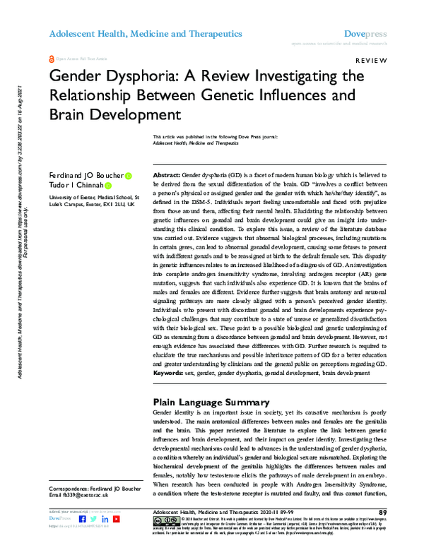 (PDF) Gender Dysphoria: A Review Investigating the Relationship Between ...