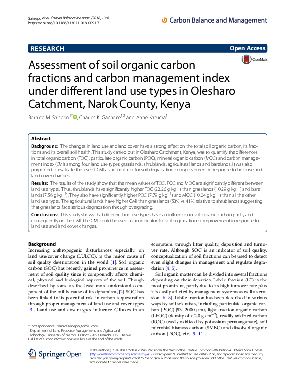 (PDF) Assessment of soil organic carbon fractions and carbon management ...