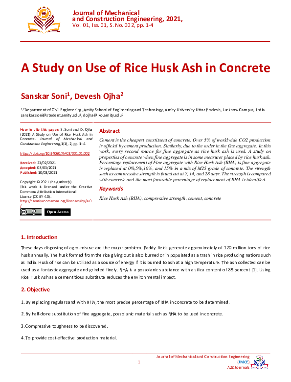 (PDF) A Study on Use of Rice Husk Ash in Concrete