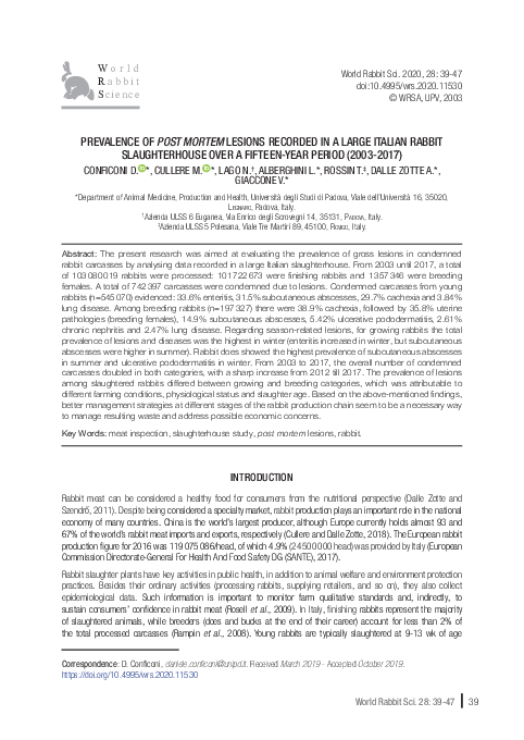 (PDF) Prevalence of post mortem lesions recorded in the largest Italian ...