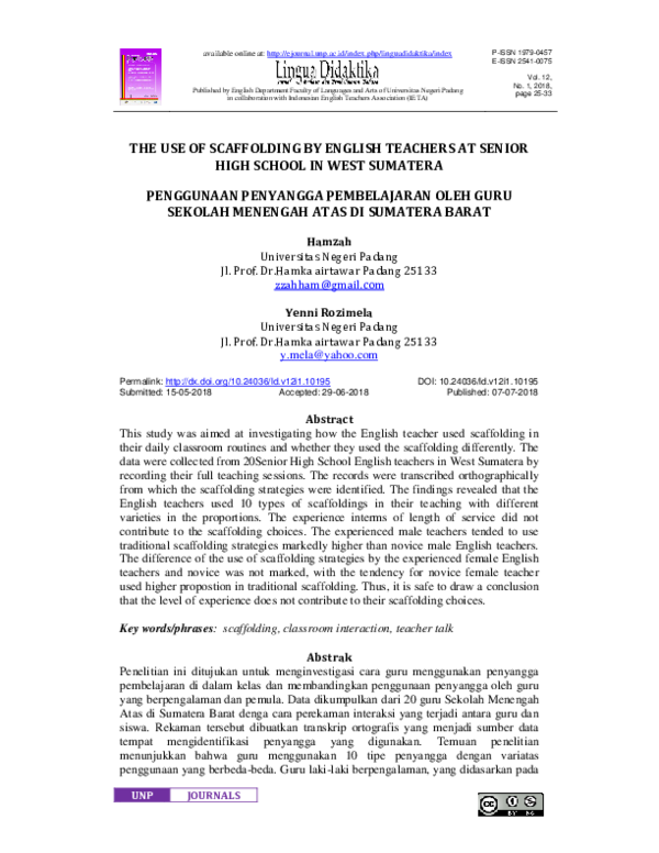 (PDF) The Use of Scaffolding by English Teachers at Senior High School ...