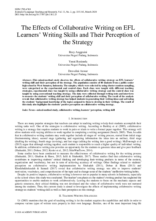 (PDF) The Effects of Collaborative Writing on EFL Learners’ Writing ...