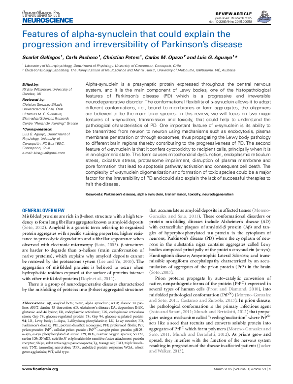 (PDF) Features of alpha-synuclein that could explain the progression ...