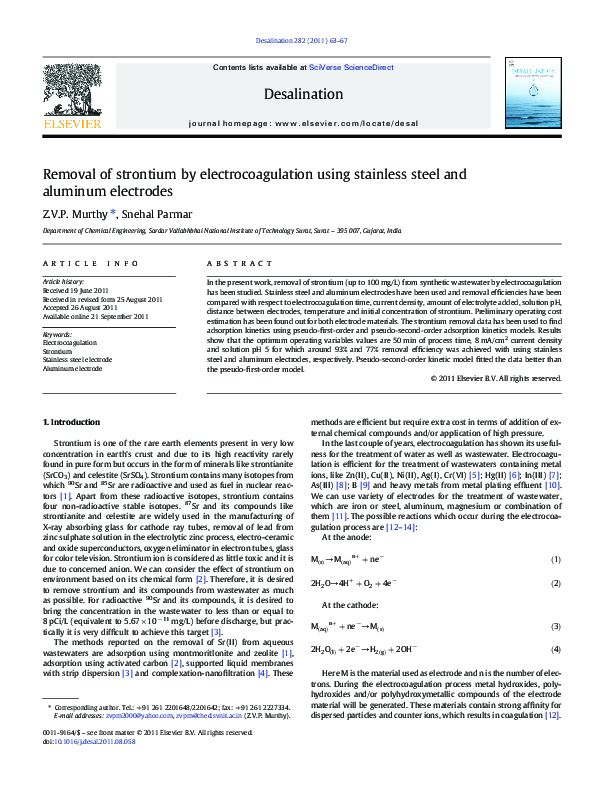 (PDF) Removal of strontium by electrocoagulation using stainless steel ...