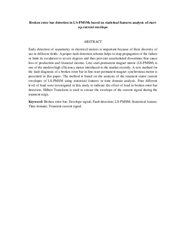 (PDF) Broken rotor bar detection in LS-PMSMs based on statistical ...