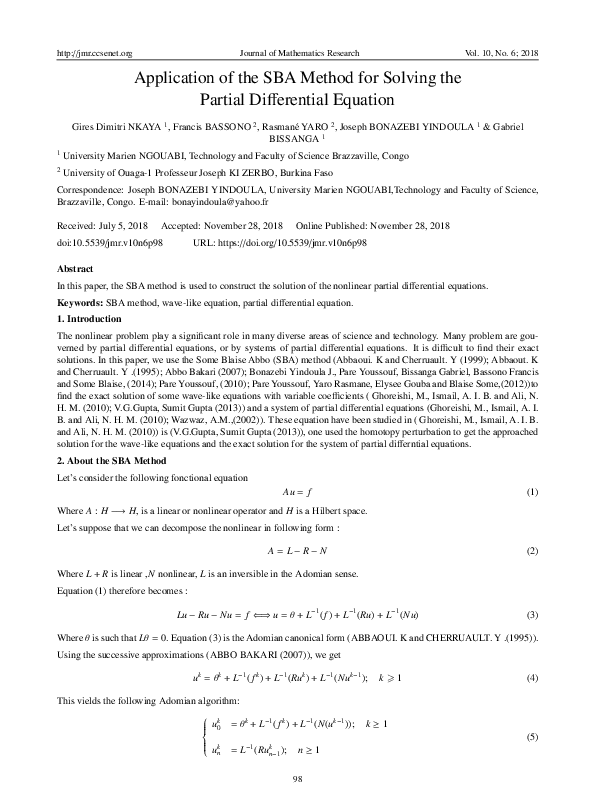 (PDF) Application of the SBA Method for Solving the Partial ...