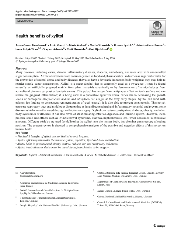 (PDF) Health benefits of xylitol Dr Asma Benahmed Academia.edu