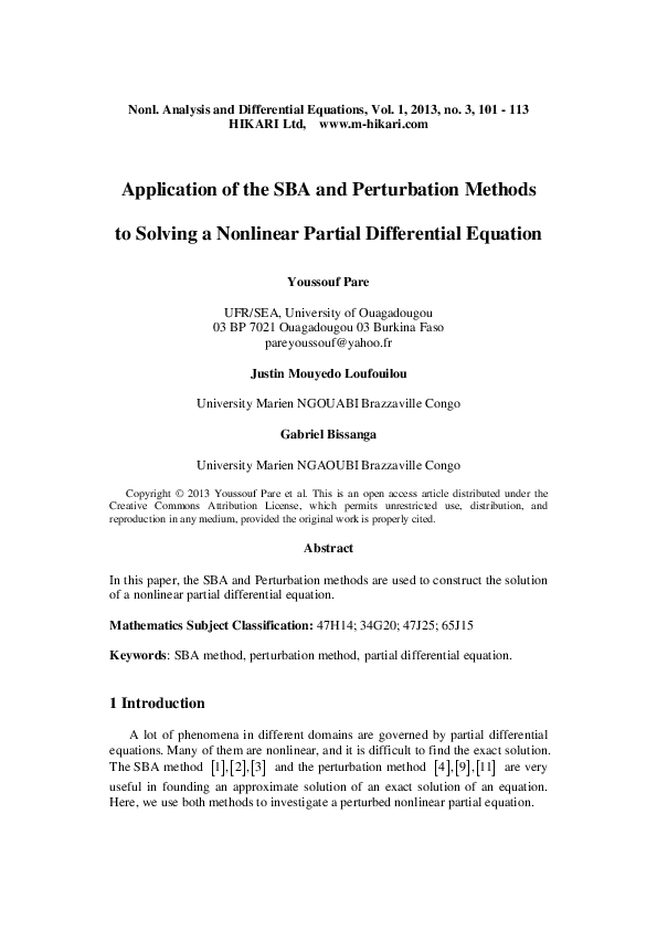 (PDF) Application of the SBA and perturbation methods to solving a ...