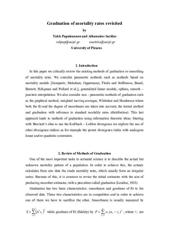 (PDF) Graduation of mortality rates revisited
