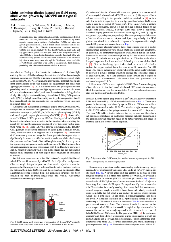 (PDF) Light emitting diodes based on GaN core/shell wires grown by ...