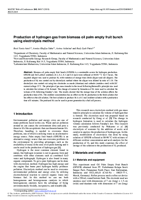 (PDF) Production of hydrogen gas from biomass oil palm empty fruit ...