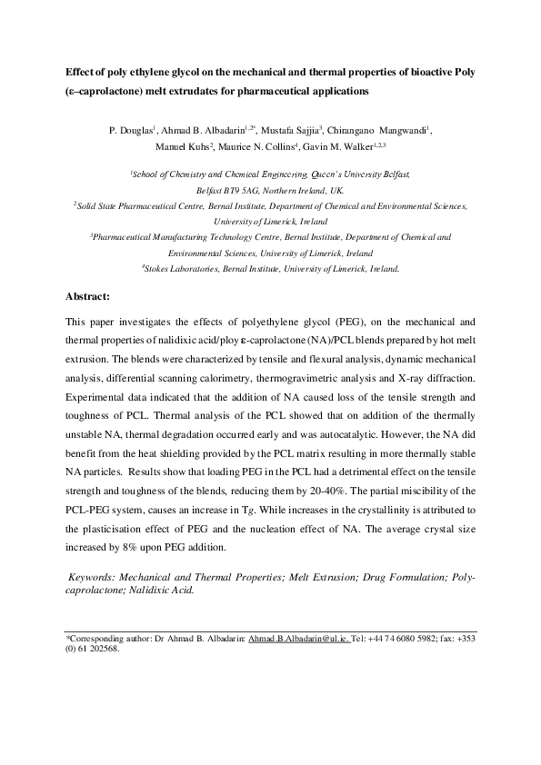 (PDF) Effect of poly ethylene glycol on the mechanical and thermal ...
