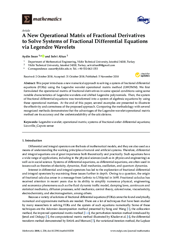 (PDF) A New Operational Matrix of Fractional Derivatives to Solve ...