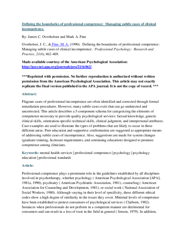 (PDF) Defining the boundaries of professional competence: Managing ...