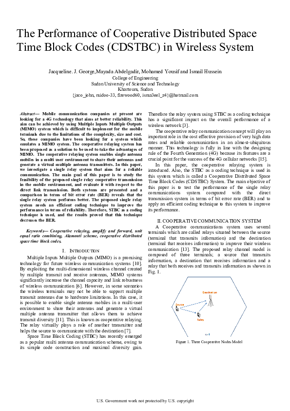 (PDF) The Performance of Cooperative Distributed Space Time Block Codes ...