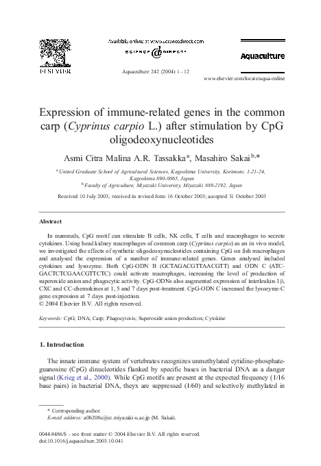 (PDF) Expression of immune-related genes in the common carp (Cyprinus ...