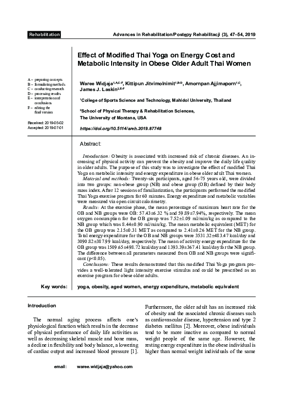 (PDF) Effect of Modified Thai Yoga on Energy Cost and Metabolic ...