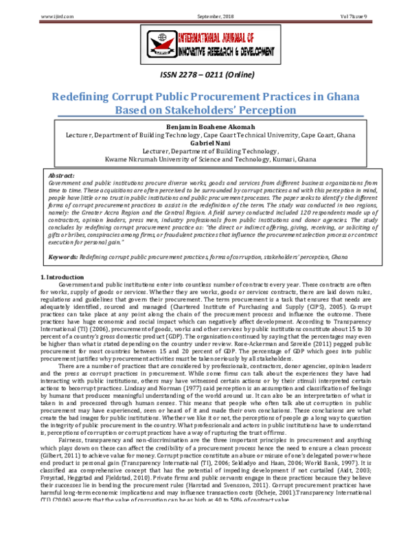 (PDF) Redefining Corrupt Public Procurement Practices in Ghana Based on