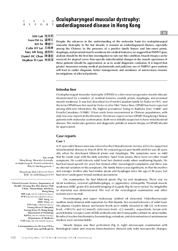 (PDF) Oculopharyngeal muscular dystrophy: underdiagnosed disease in ...
