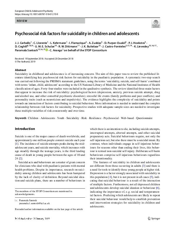 (PDF) Psychosocial risk factors for suicidality in children and adolescents
