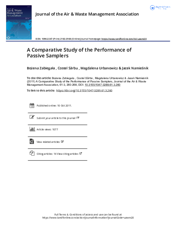 (PDF) A Comparative Study of the Performance of Passive Samplers