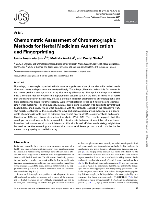 (PDF) Chemometric Assessment of Chromatographic Methods for Herbal