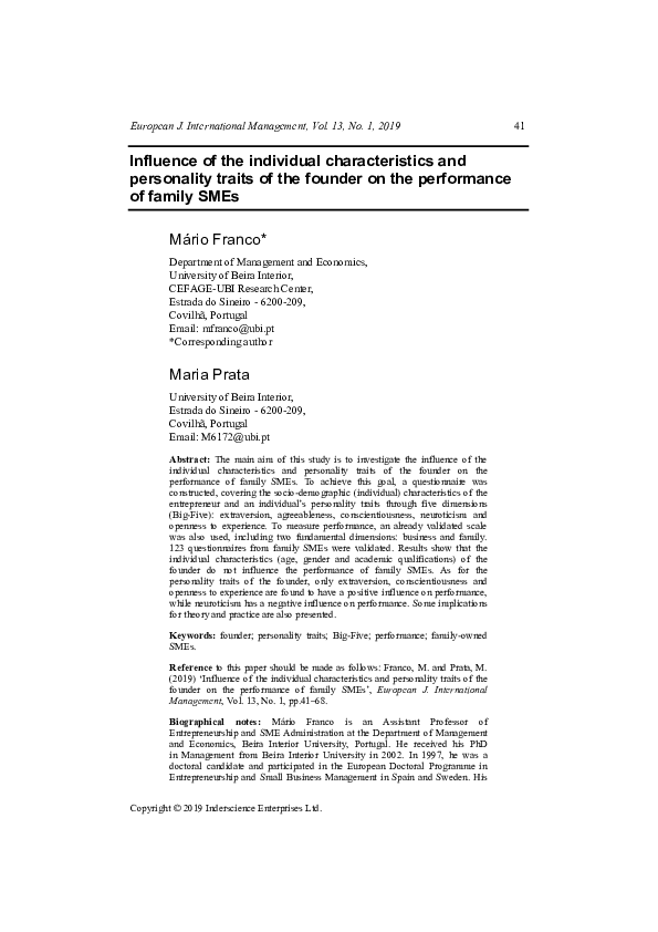 (PDF) Influence of the individual characteristics and personality ...