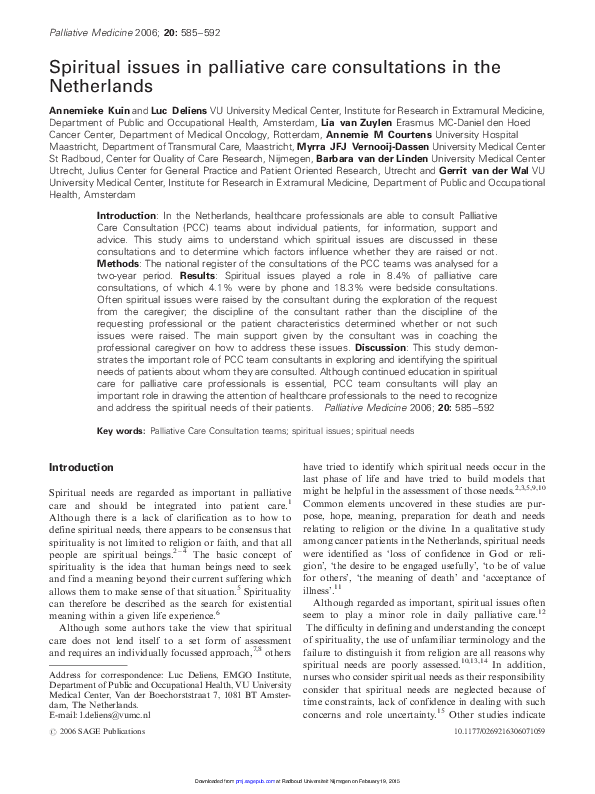 (PDF) Spiritual issues in palliative care consultations in the Netherlands