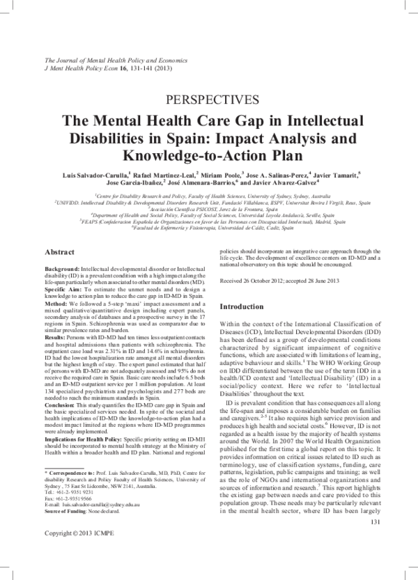 (PDF) Perspectives: the mental health care gap in intellectual ...
