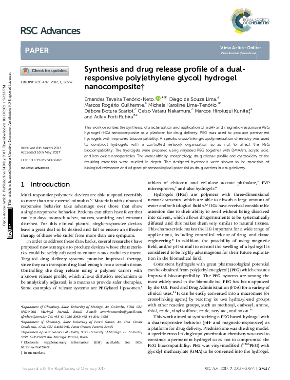 (PDF) Synthesis and drug release profile of a dual-responsive poly ...